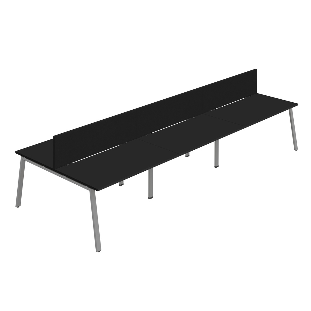 Synergy 6P Bench Desk|1600X800mm|A-Frame|Black/Silver|Black Screen