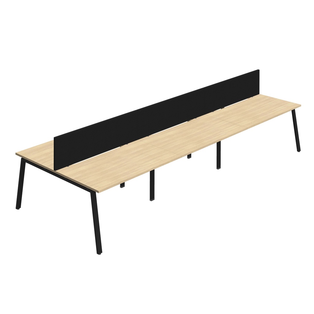 Synergy 6P Bench Desk|1600X800mm|A-Frame|NovaOak/Black|Black Screen