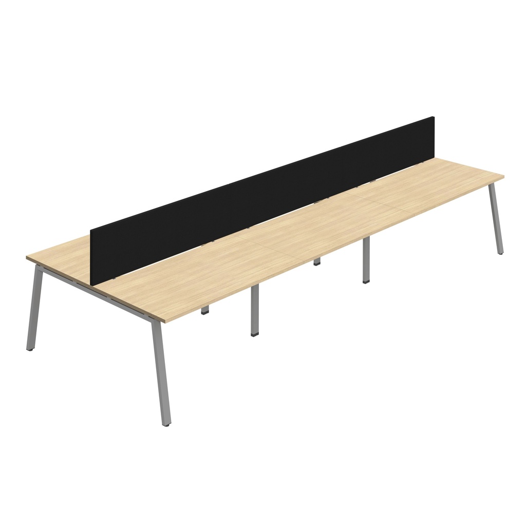 Synergy 6P Bench Desk|1600X800mm|A-Frame|NovaOak/Silver|Black Screen