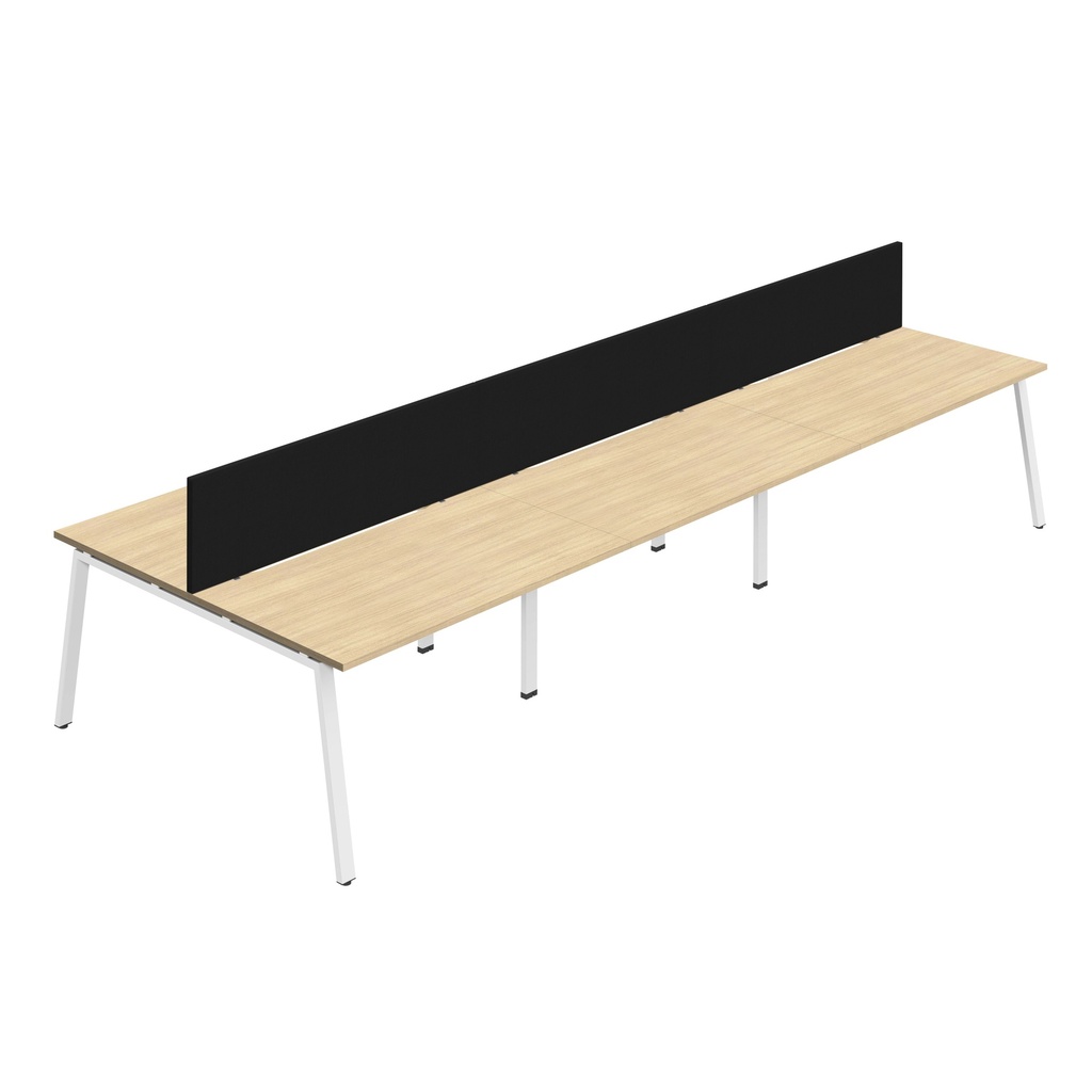 Synergy 6P Bench Desk|1600X800mm|A-Frame|NovaOak/White|Black Screen