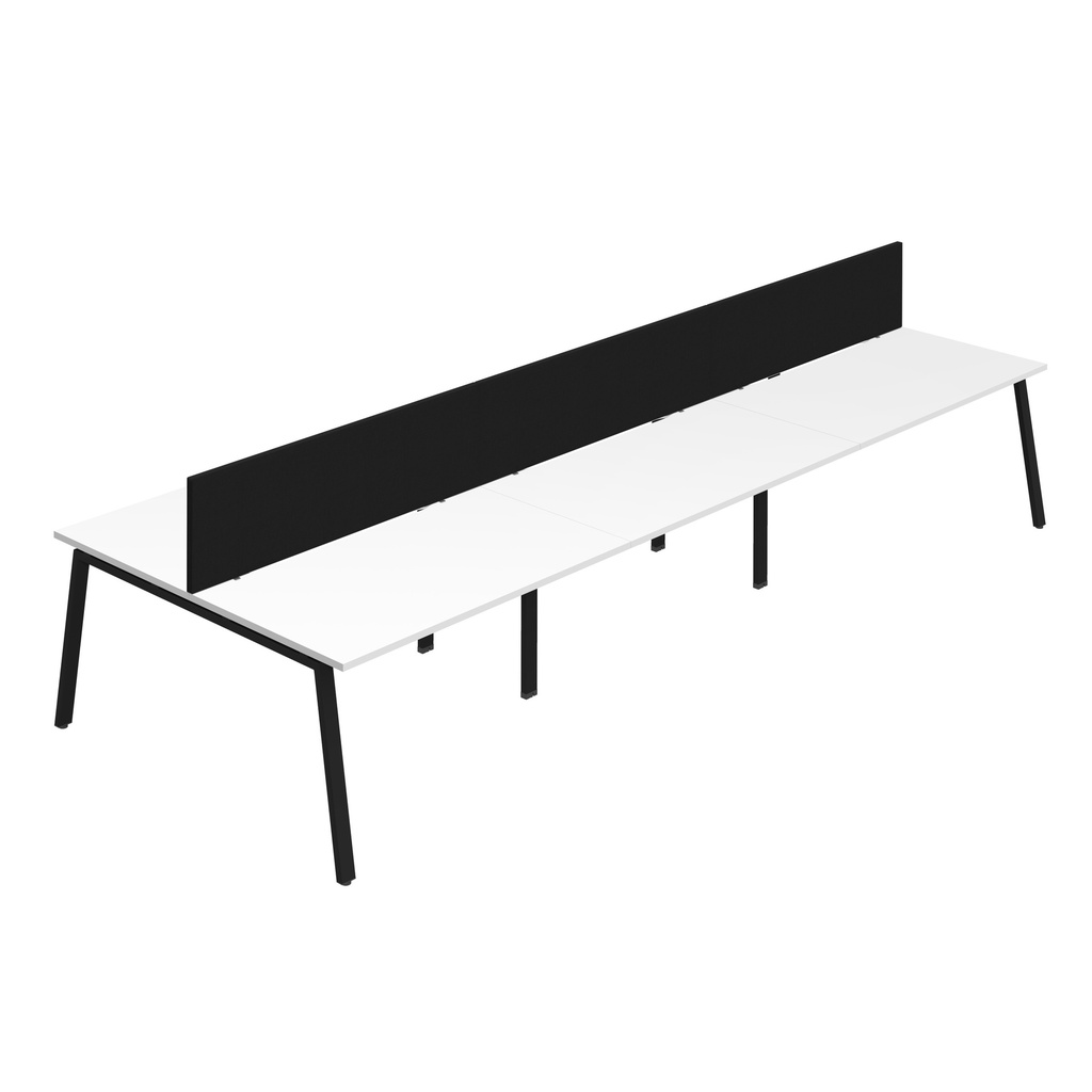 Synergy 6P Bench Desk|1600X800mm|A-Frame|White/Black|Black Screen