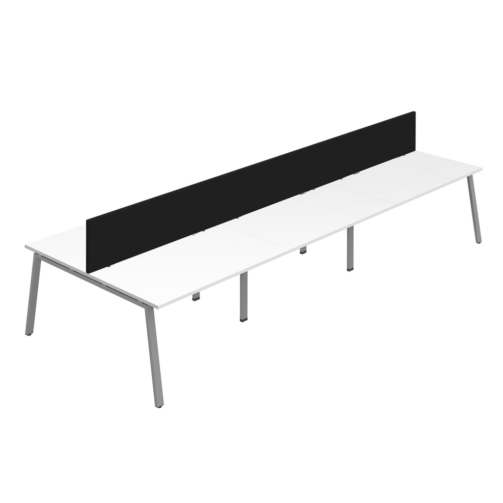 Synergy 6P Bench Desk|1600X800mm|A-Frame|White/Silver|Black Screen