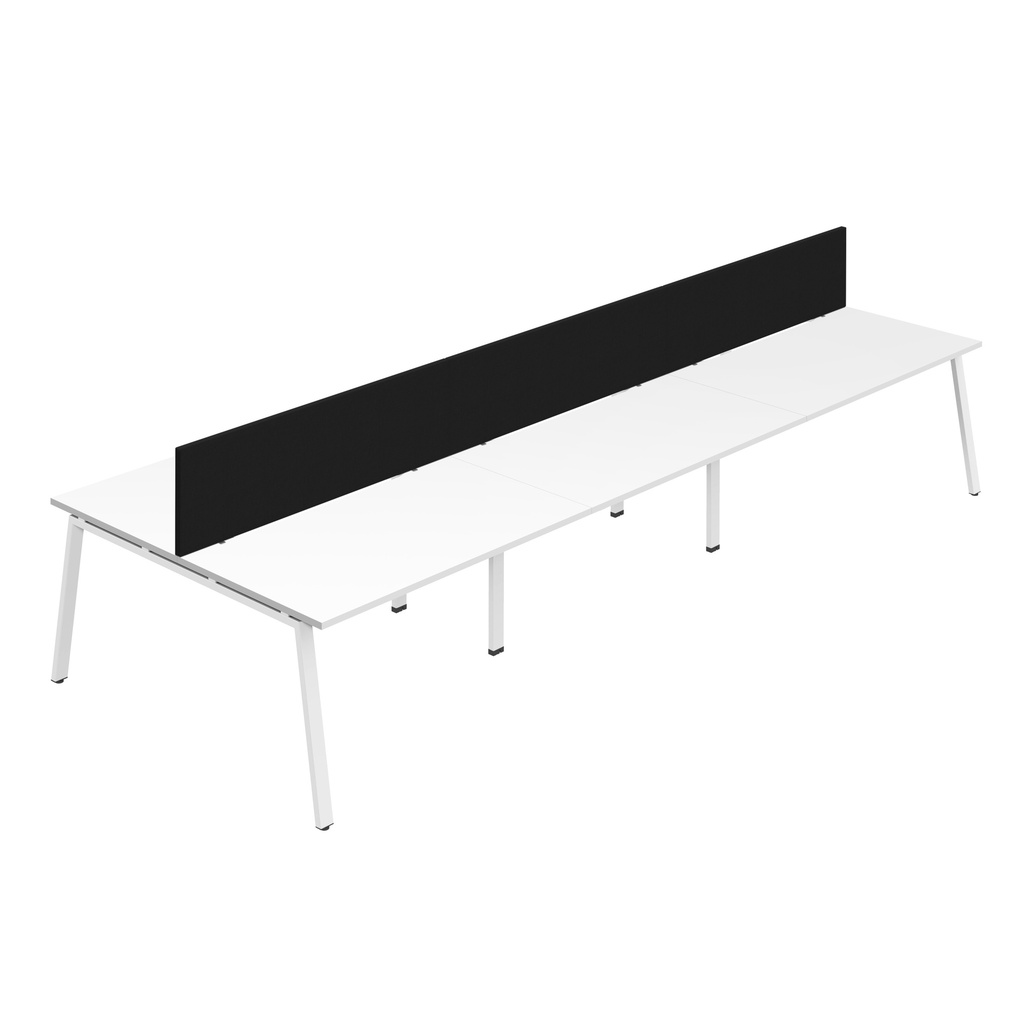 Synergy 6P Bench Desk|1600X800mm|A-Frame|White/White|Black Screen