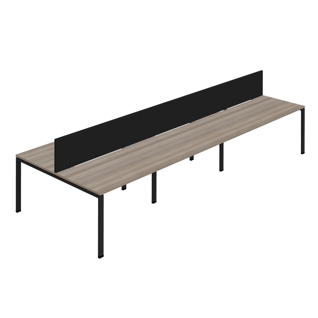 Synergy 6P Bench Desk|1600X800mm|GoalPost|GreyOak/Black|Black Screen