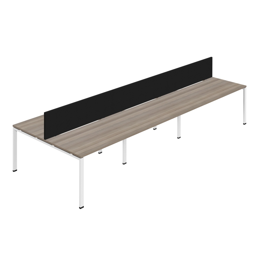 Synergy 6P Bench Desk|1600X800mm|GoalPost|GreyOak/White|Black Screen