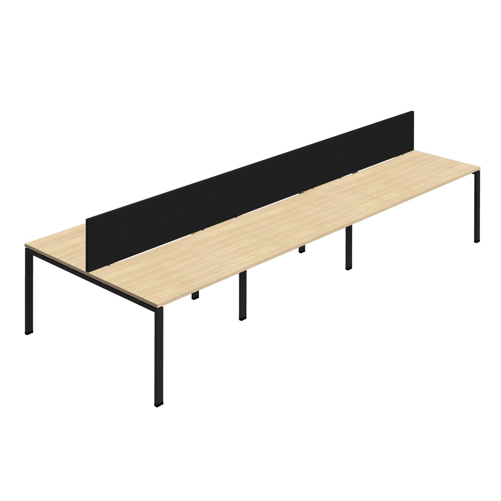 Synergy 6P Bench Desk|1600X800mm|GoalPost|NovaOak/Black|Black Screen