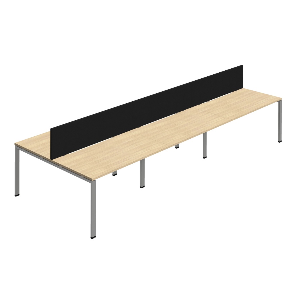 Synergy 6P Bench Desk|1600X800mm|GoalPost|NovaOak/Silver|Black Screen