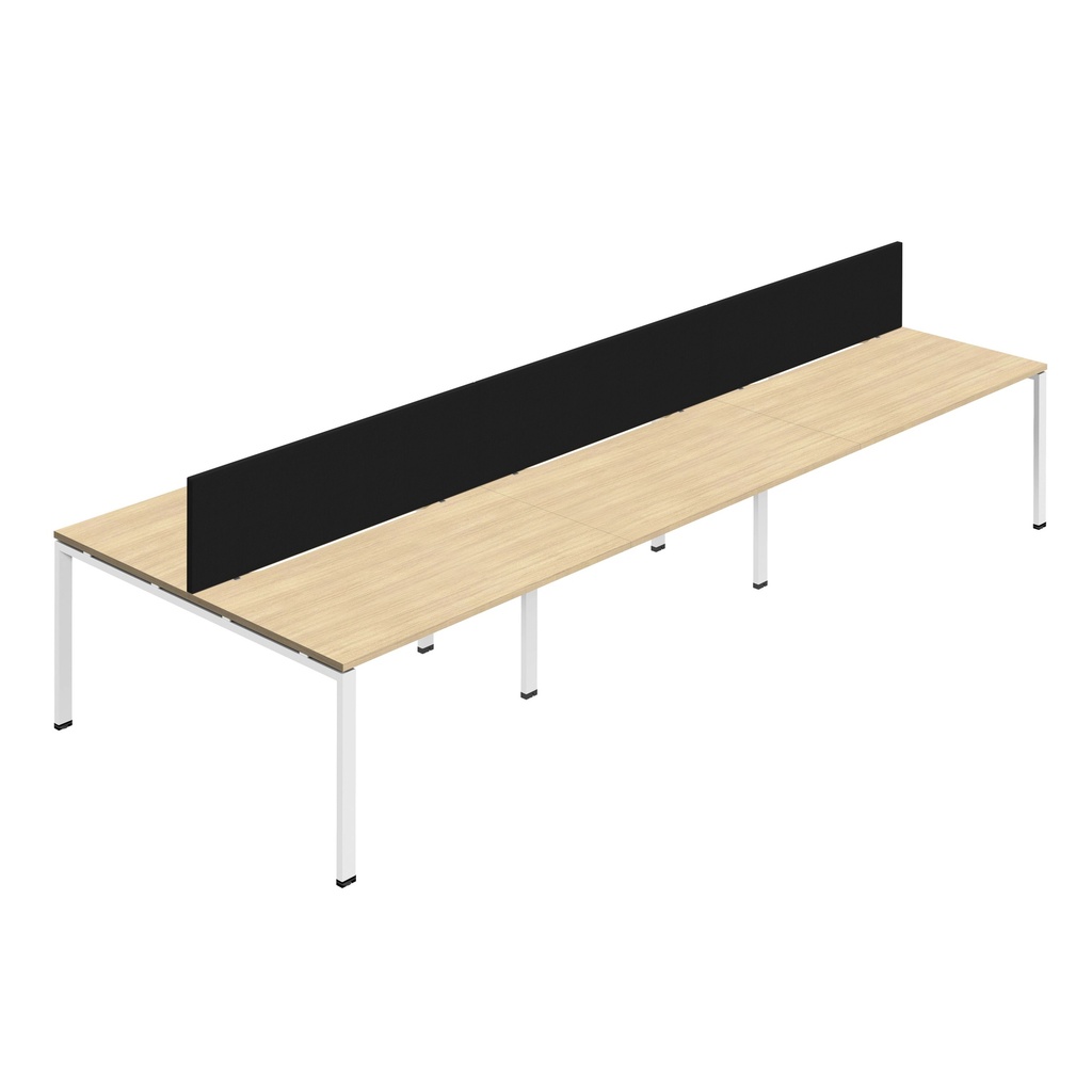 Synergy 6P Bench Desk|1600X800mm|GoalPost|NovaOak/White|Black Screen
