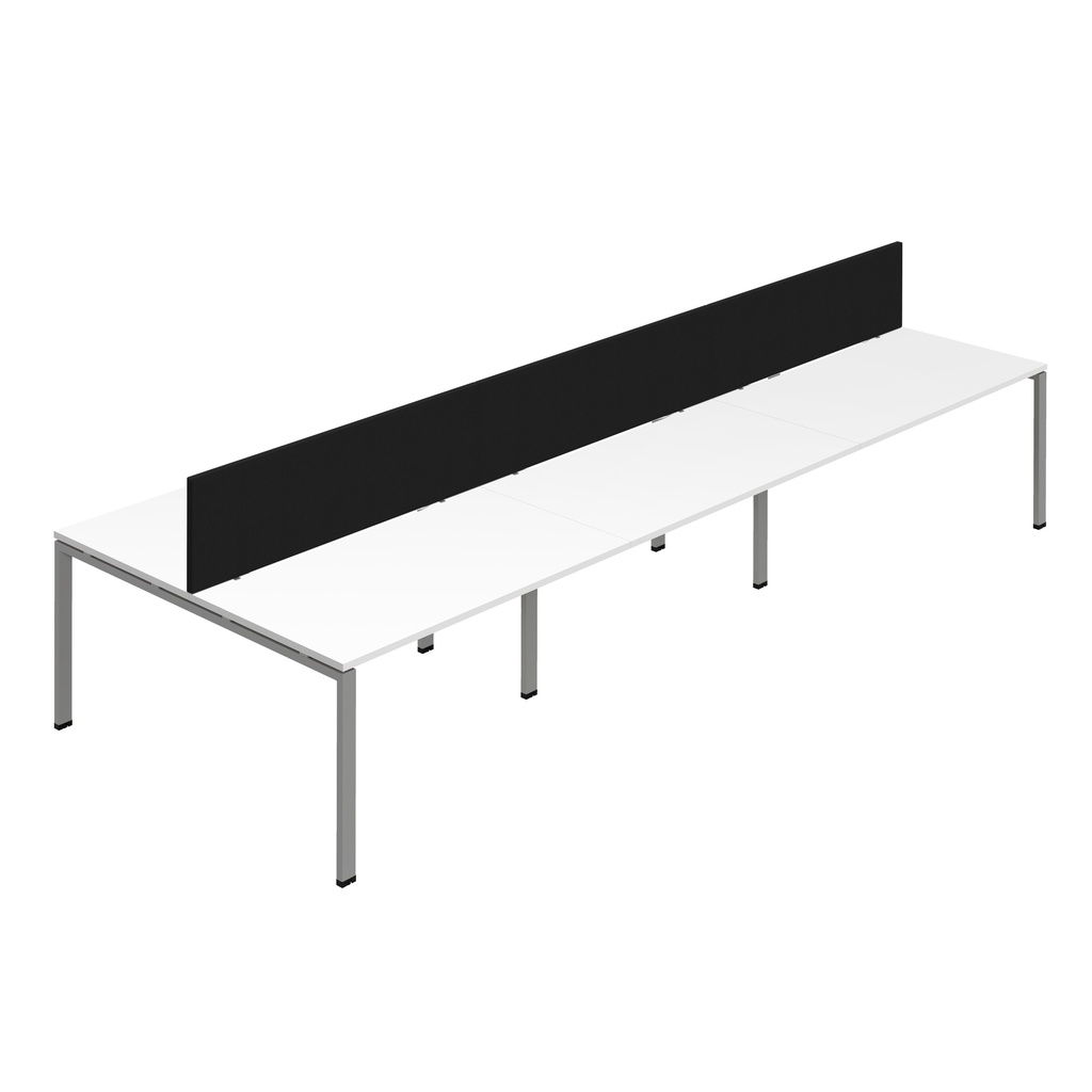 Synergy 6P Bench Desk|1600X800mm|GoalPost|White/Silver|Black Screen