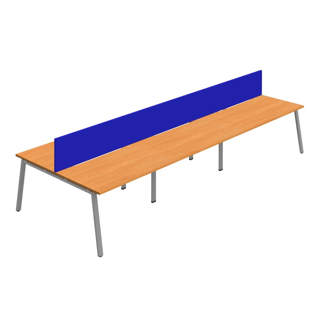 Synergy 6P Bench Desk|1200X800mm|A-Frame|Beech/Silver|Royal Blue Screen