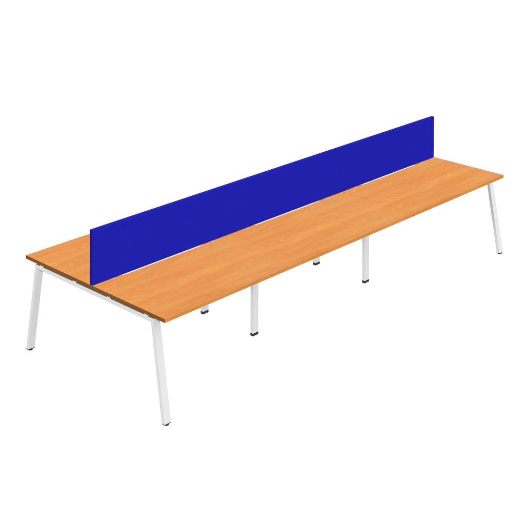 Synergy 6P Bench Desk|1200X800mm|A-Frame|Beech/White|Royal Blue Screen