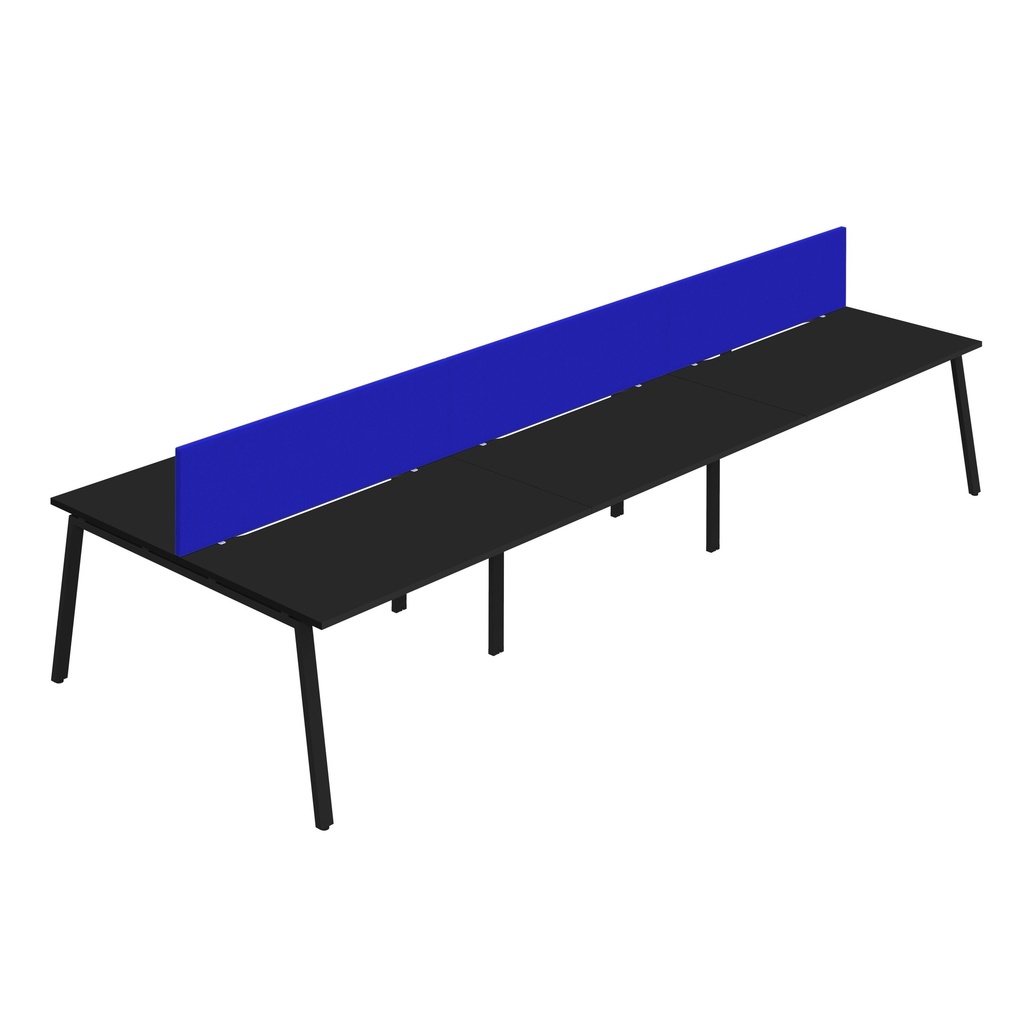 Synergy 6P Bench Desk|1200X800mm|A-Frame|Black/Black|Royal Blue Screen