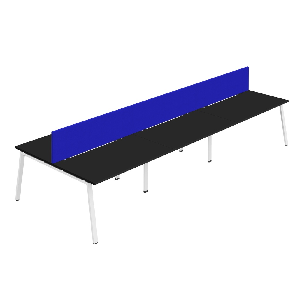 Synergy 6P Bench Desk|1200X800mm|A-Frame|Black/White|Royal Blue Screen