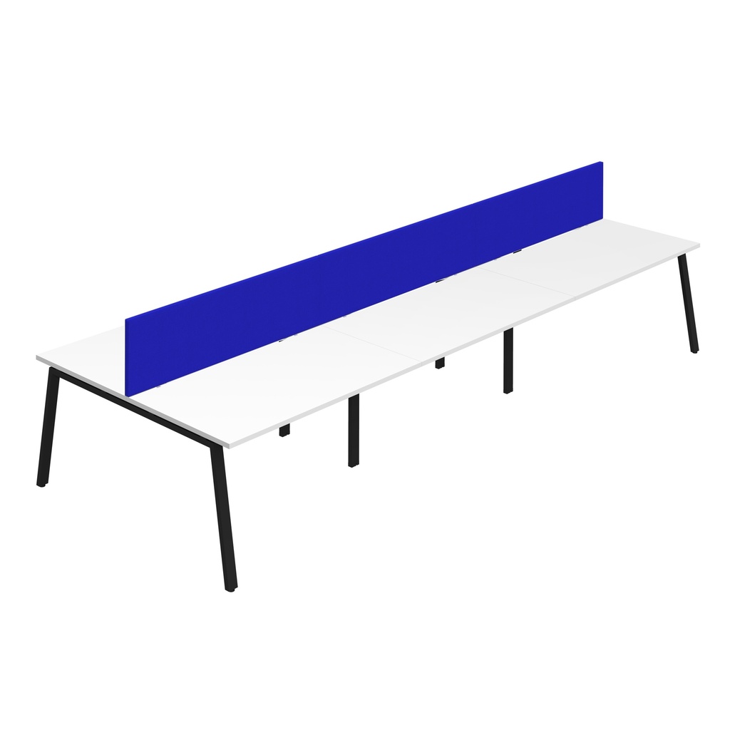 Synergy 6P Bench Desk|1200X800mm|A-Frame|White/Black|Royal Blue Screen