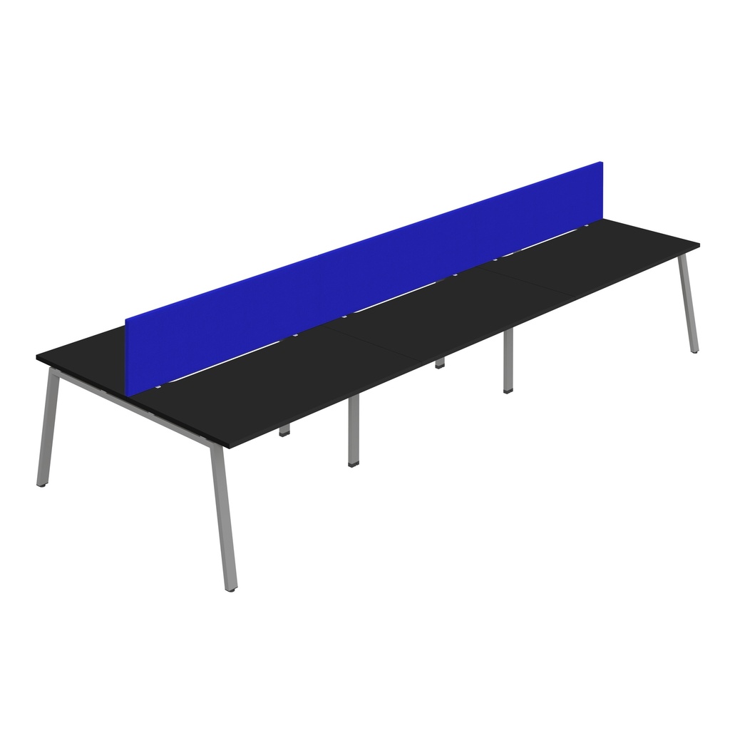 Synergy 6P Bench Desk|1400X800mm|A-Frame|Black/Silver|Royal Blue Screen