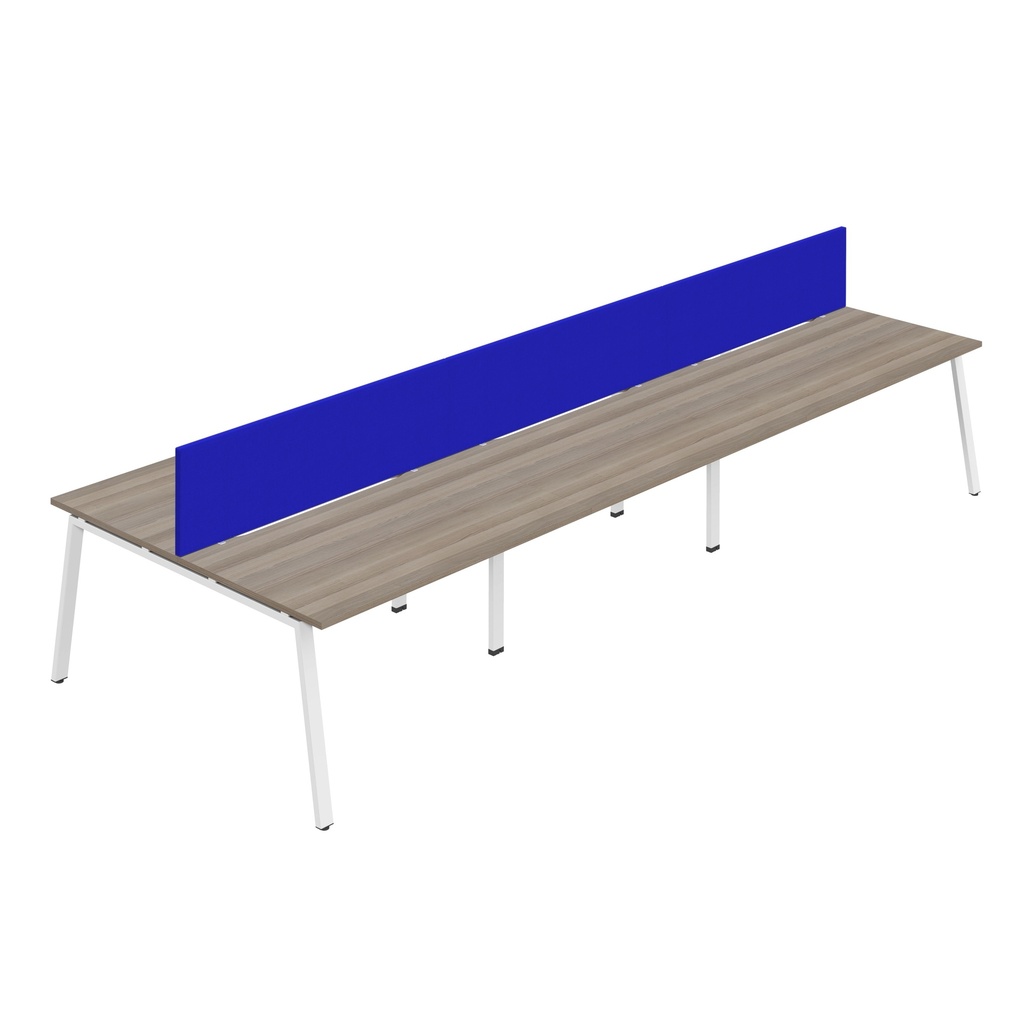 Synergy 6P Bench Desk|1600X800mm|A-Frame|GreyOak/White|Royal Blue Screen