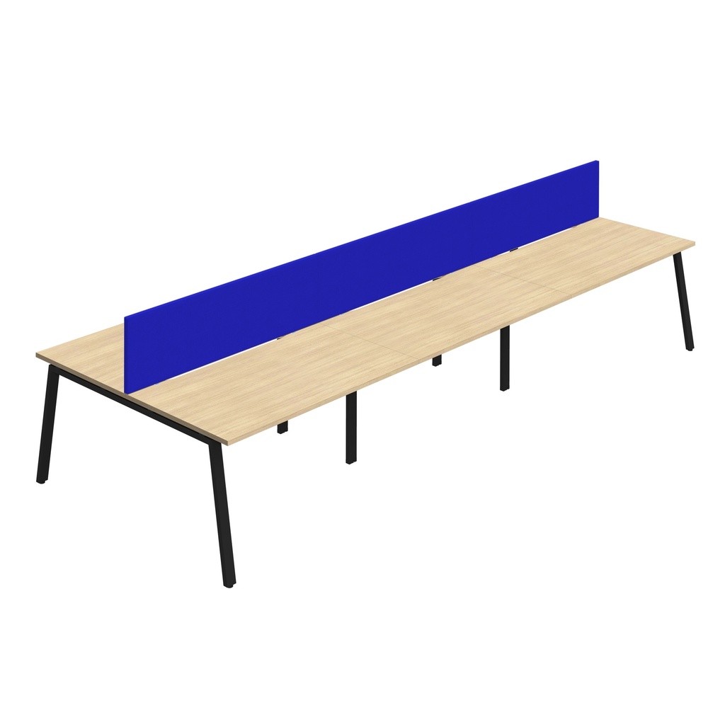 Synergy 6P Bench Desk|1600X800mm|A-Frame|NovaOak/Black|Royal Blue Screen