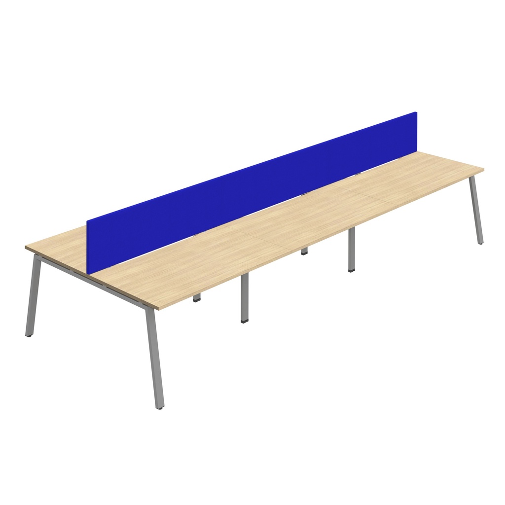 Synergy 6P Bench Desk|1600X800mm|A-Frame|NovaOak/Silver|Royal Blue Screen