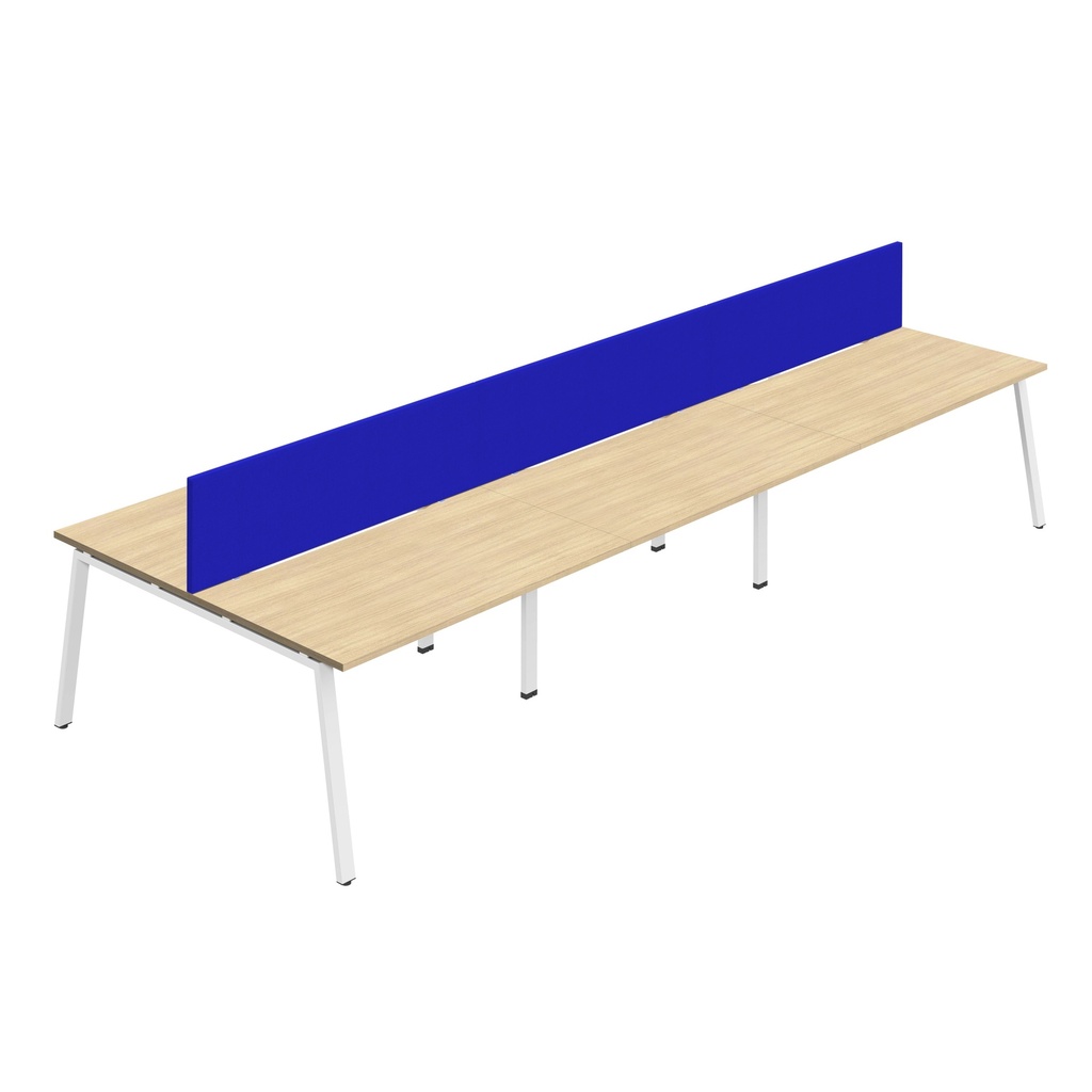Synergy 6P Bench Desk|1600X800mm|A-Frame|NovaOak/White|Royal Blue Screen