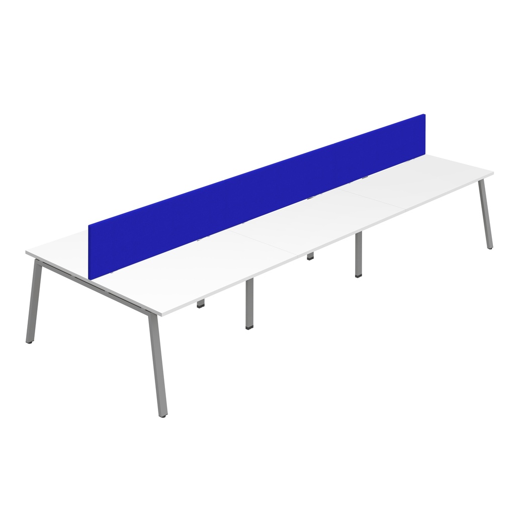 Synergy 6P Bench Desk|1600X800mm|A-Frame|White/Silver|Royal Blue Screen