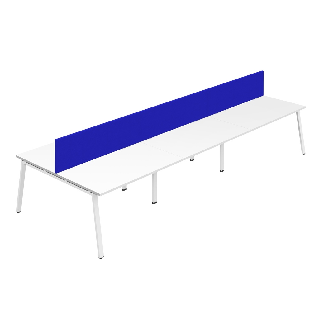 Synergy 6P Bench Desk|1600X800mm|A-Frame|White/White|Royal Blue Screen