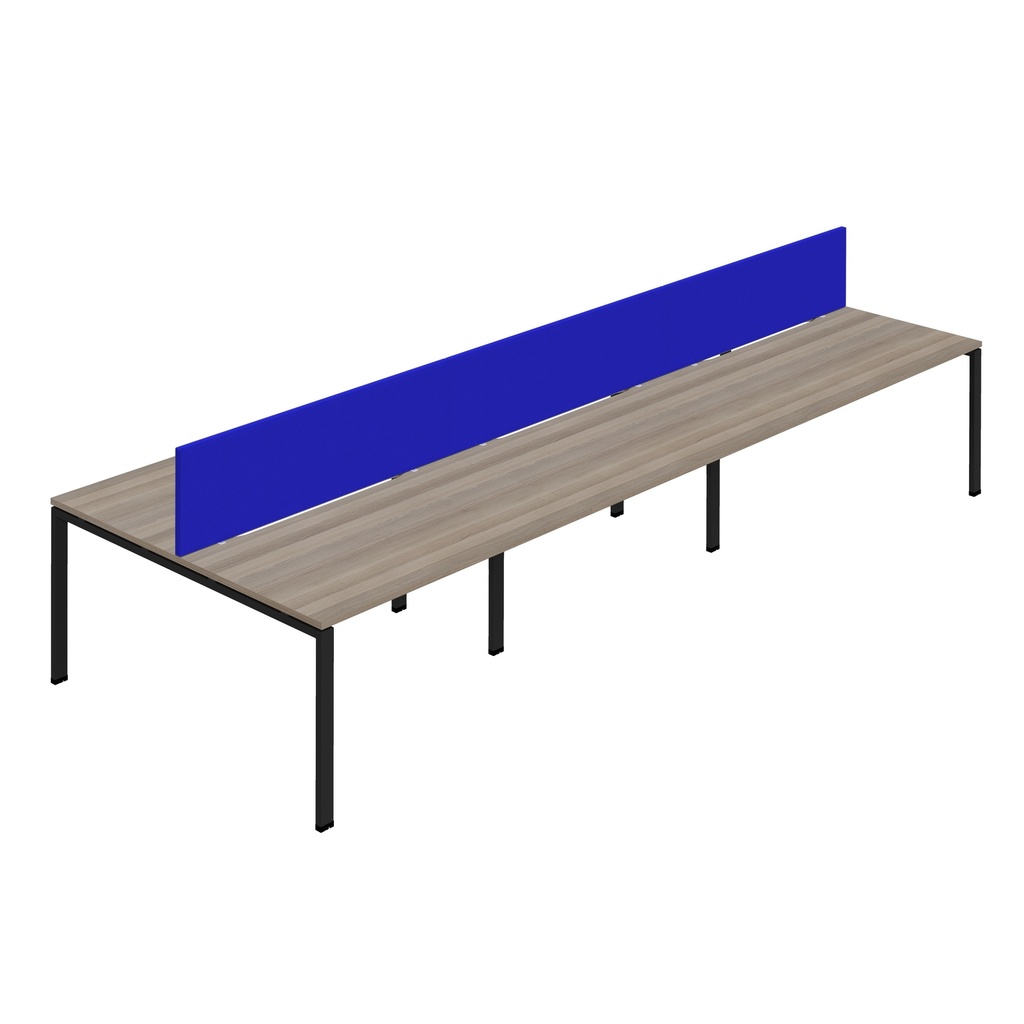Synergy 6P Bench Desk|1600X800mm|GoalPost|GreyOak/Black|Royal Blue Screen