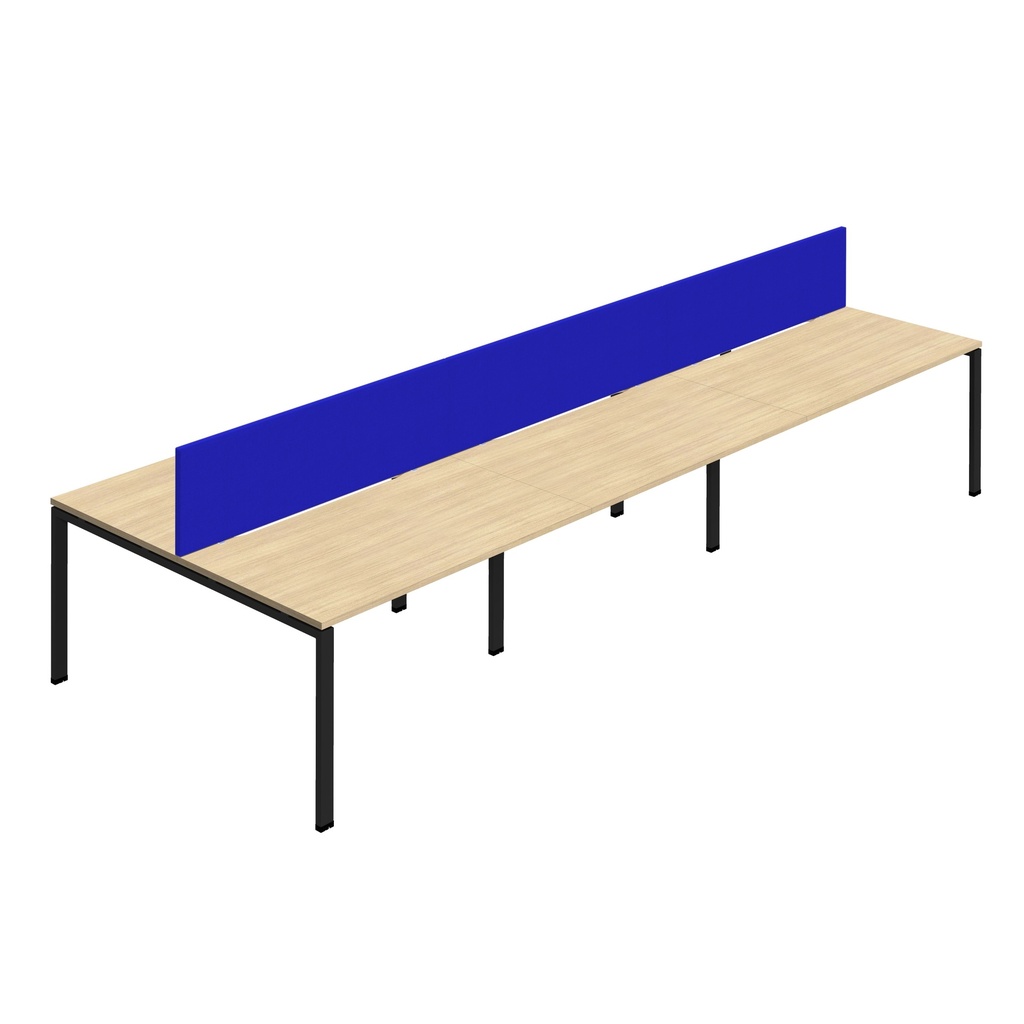 Synergy 6P Bench Desk|1600X800mm|GoalPost|NovaOak/Black|Royal Blue Screen