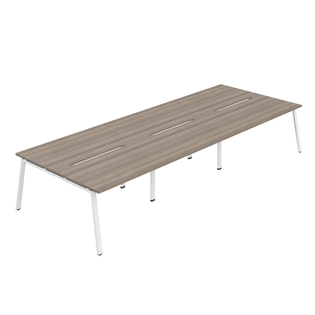 Synergy 6P Bench Desk|1400X800mm|A-Frame|GreyOak/White