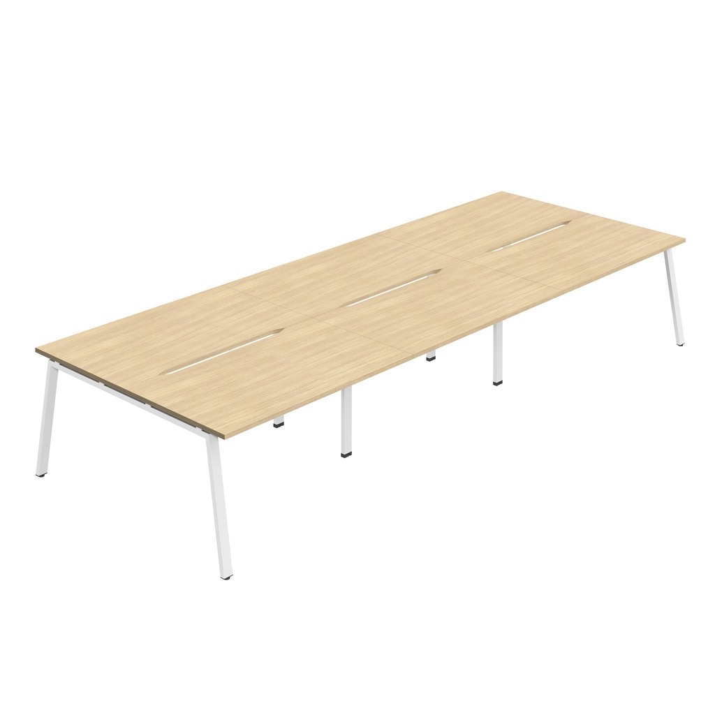Synergy 6P Bench Desk|1600X800mm|A-Frame|NovaOak/White