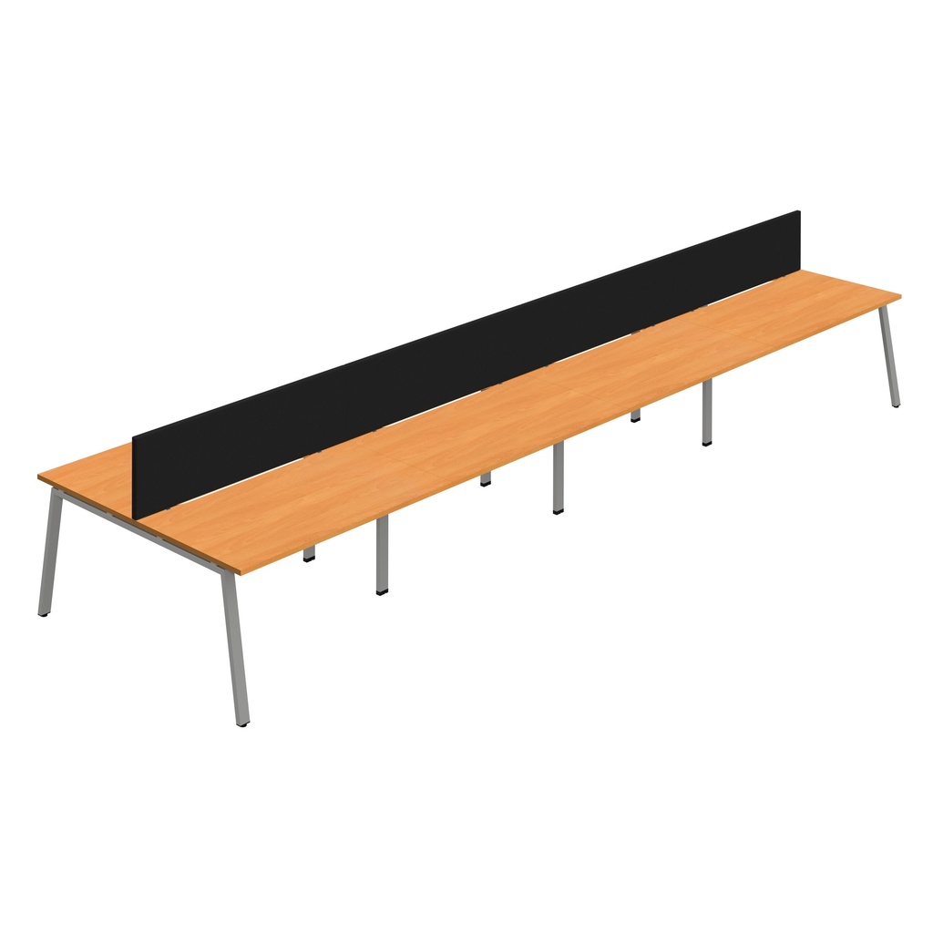 Synergy 8P Bench Desk|1200X800mm|A-Frame|Beech/Silver|Black Screen