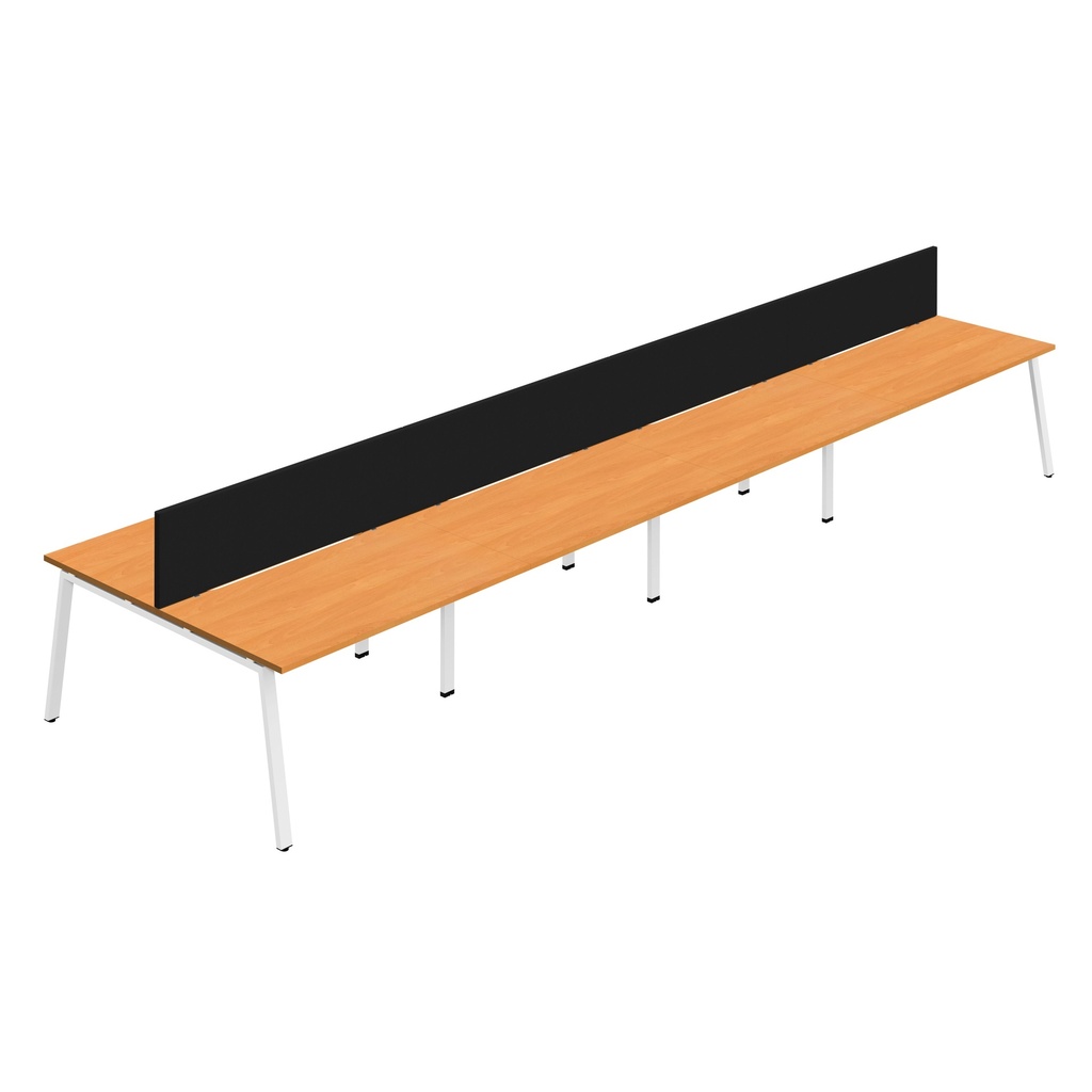 Synergy 8P Bench Desk|1200X800mm|A-Frame|Beech/White|Black Screen