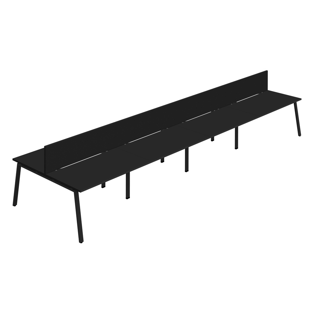 Synergy 8P Bench Desk|1200X800mm|A-Frame|Black/Black|Black Screen