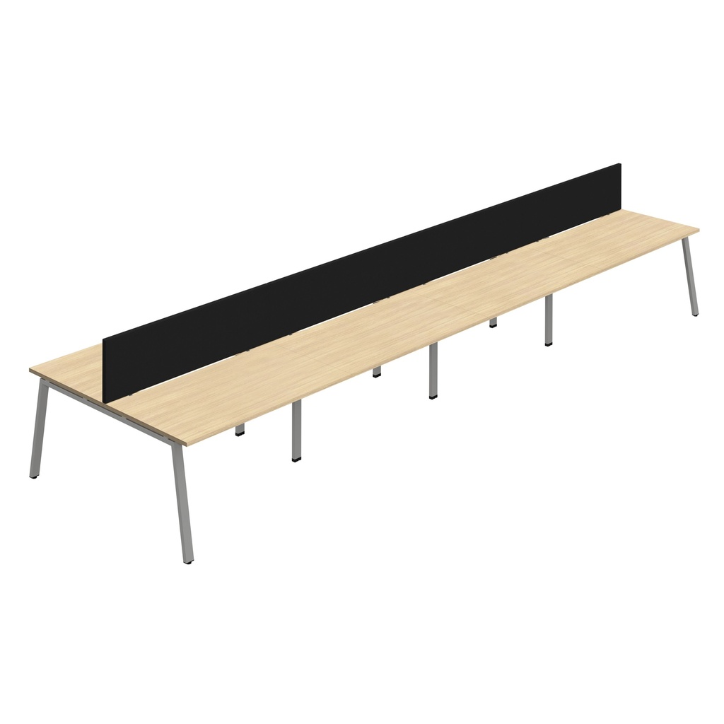 Synergy 8P Bench Desk|1400X800mm|A-Frame|NovaOak/Silver|Black Screen