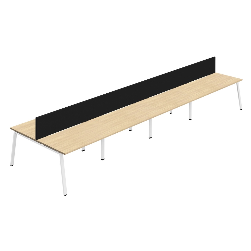 Synergy 8P Bench Desk|1400X800mm|A-Frame|NovaOak/White|Black Screen