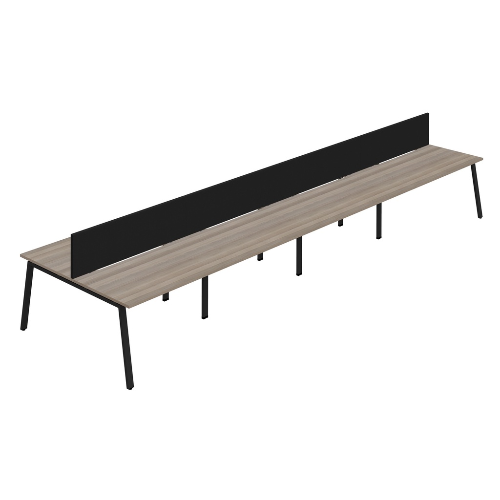 Synergy 8P Bench Desk|1600X800mm|A-Frame|GreyOak/Black|Black Screen
