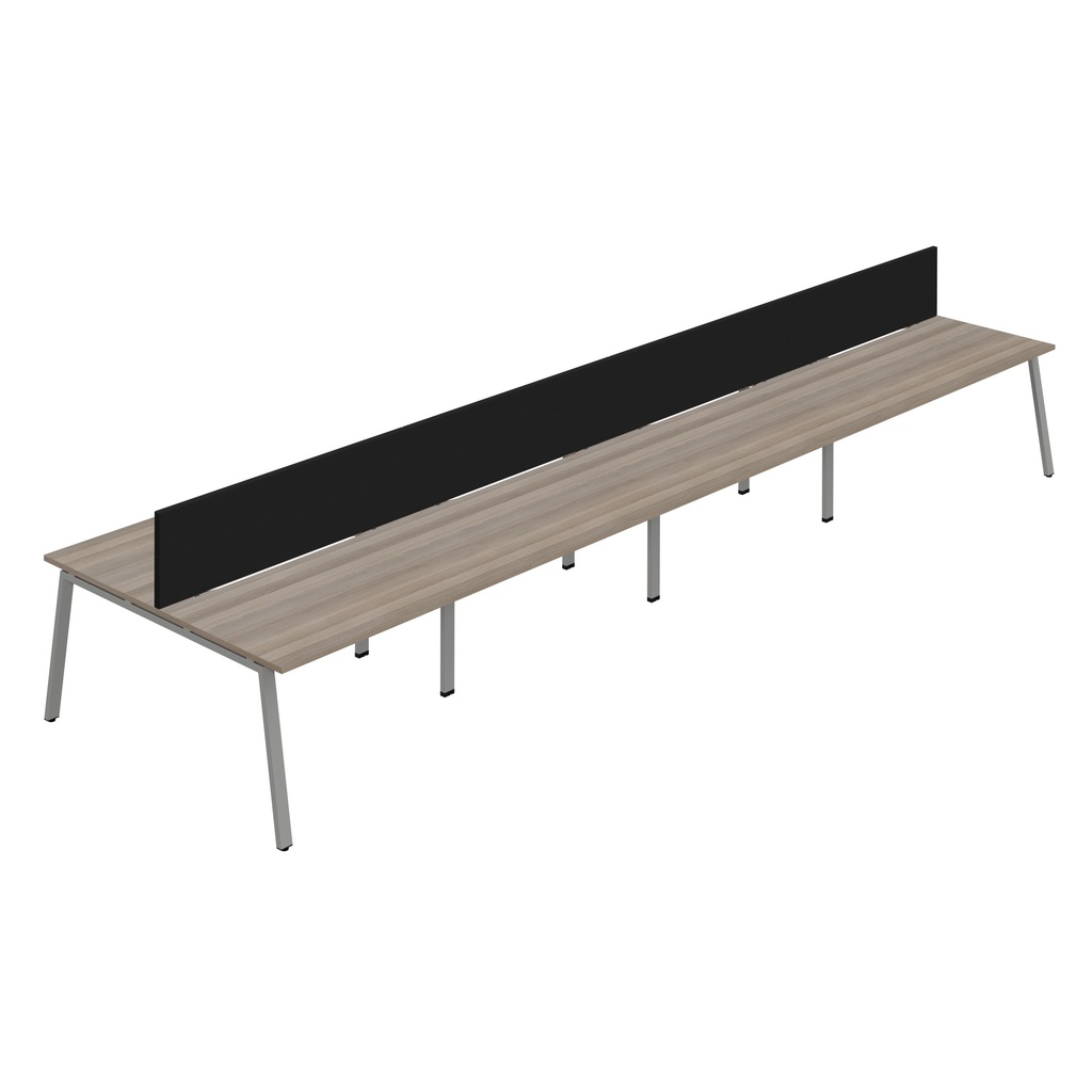 Synergy 8P Bench Desk|1600X800mm|A-Frame|GreyOak/Silver|Black Screen