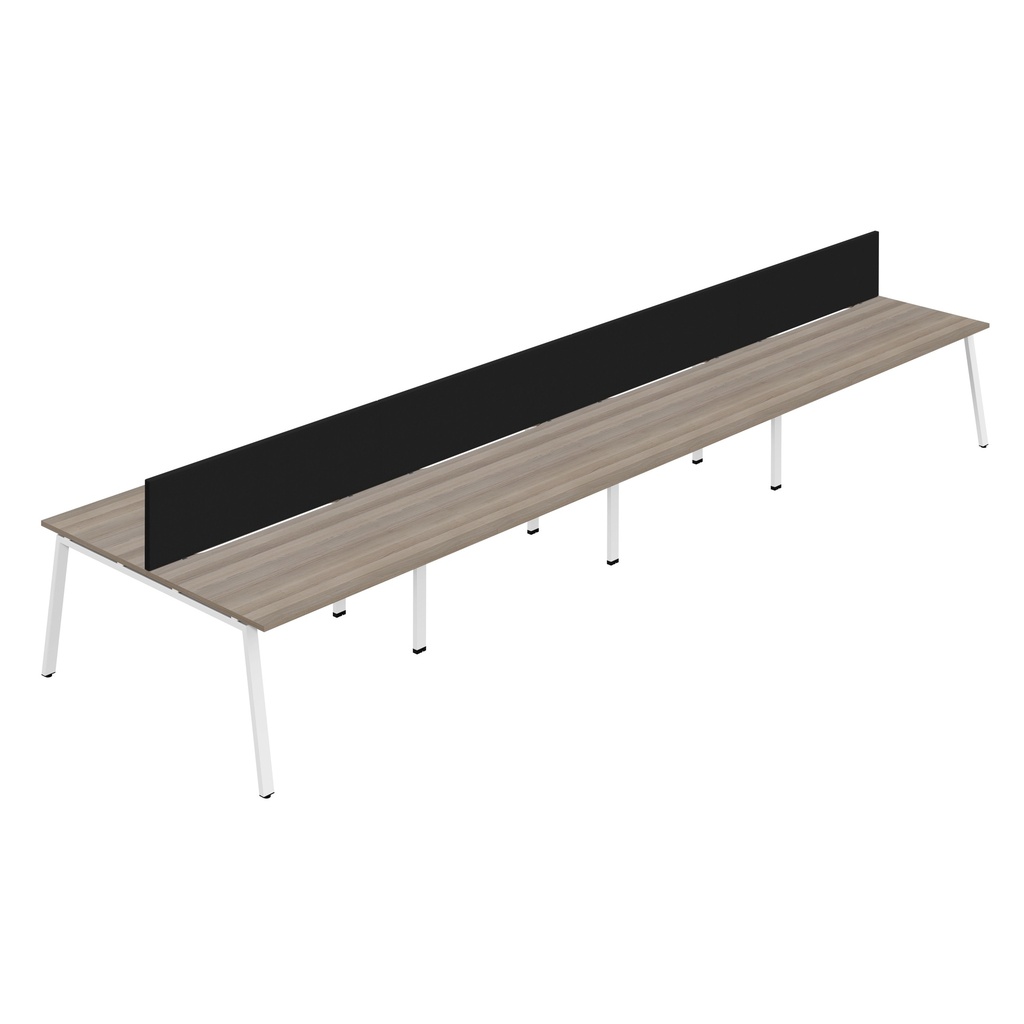Synergy 8P Bench Desk|1600X800mm|A-Frame|GreyOak/White|Black Screen
