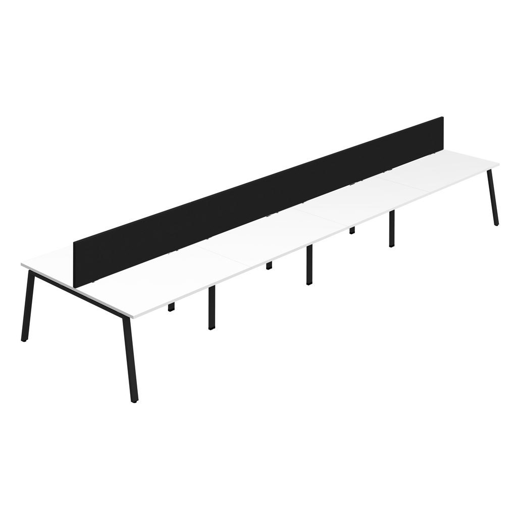 Synergy 8P Bench Desk|1600X800mm|A-Frame|White/Black|Black Screen