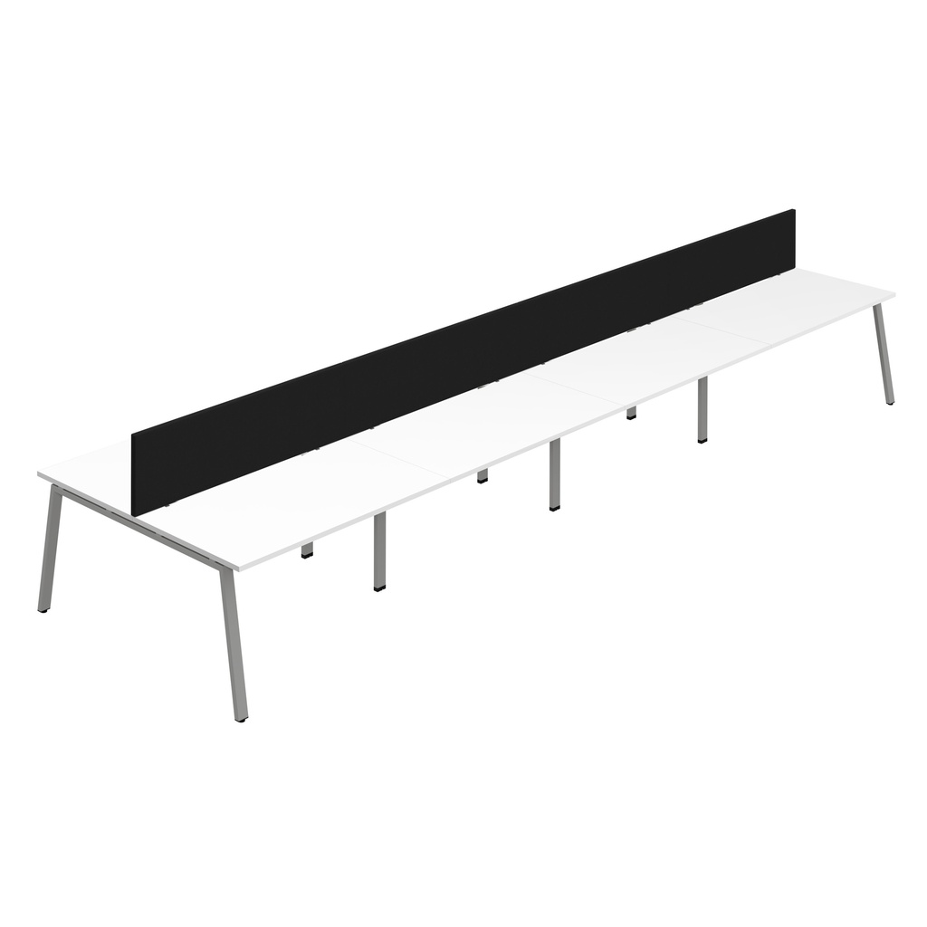 Synergy 8P Bench Desk|1600X800mm|A-Frame|White/Silver|Black Screen