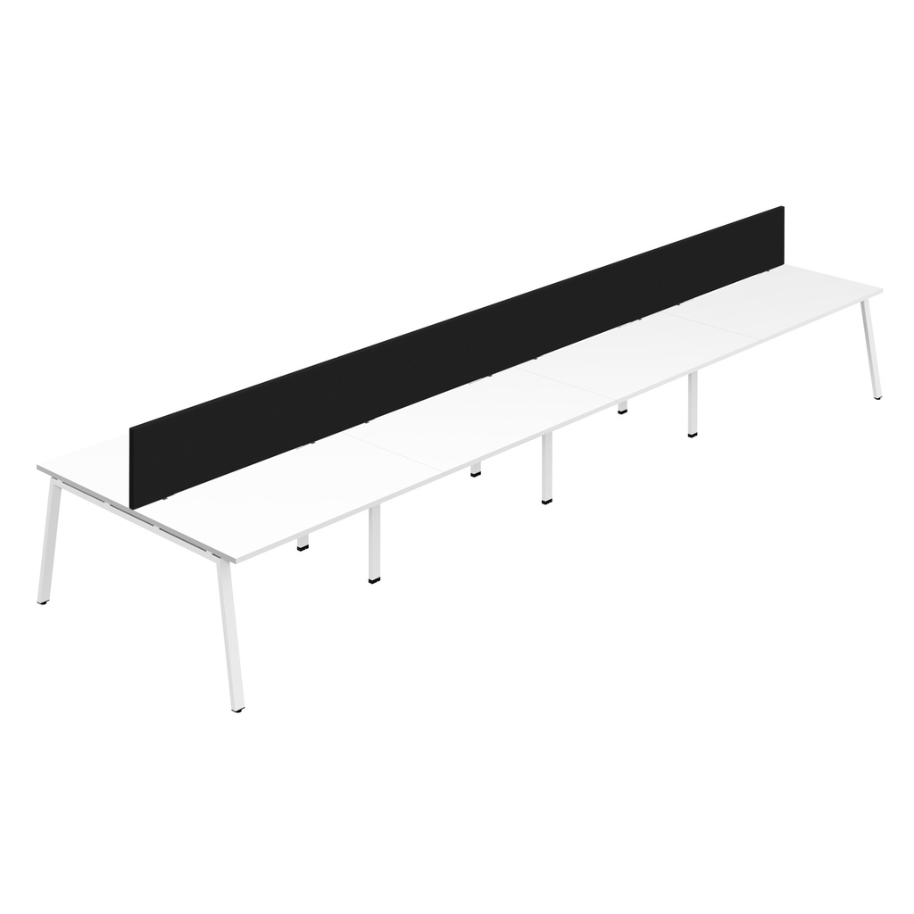 Synergy 8P Bench Desk|1600X800mm|A-Frame|White/White|Black Screen