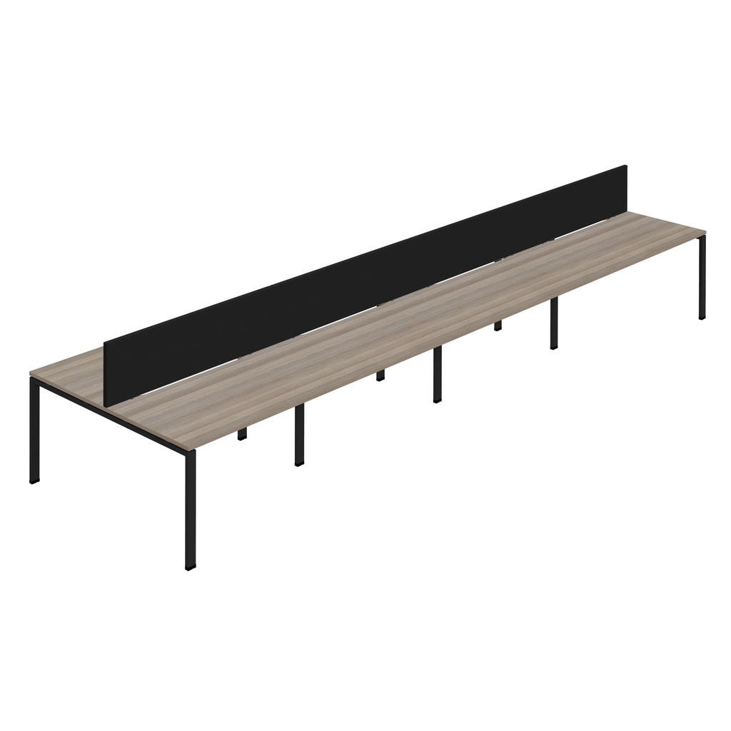 Synergy 8P Bench Desk|1600X800mm|GoalPost|GreyOak/Black|Black Screen