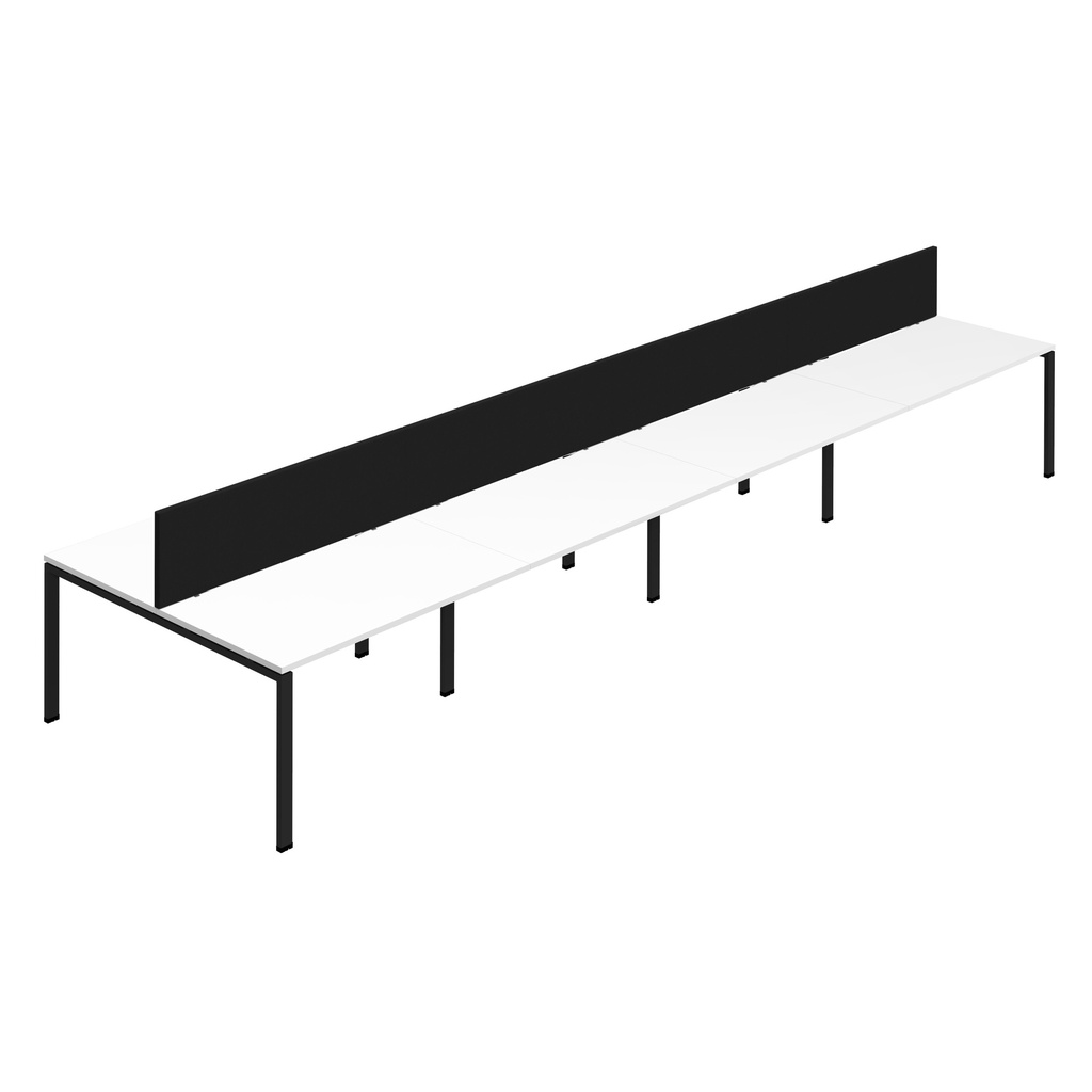 Synergy 8P Bench Desk|1600X800mm|GoalPost|White/Black|Black Screen
