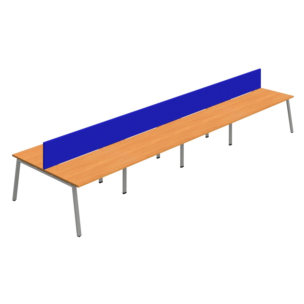 Synergy 8P Bench Desk|1200X800mm|A-Frame|Beech/Silver|Royal Blue Screen
