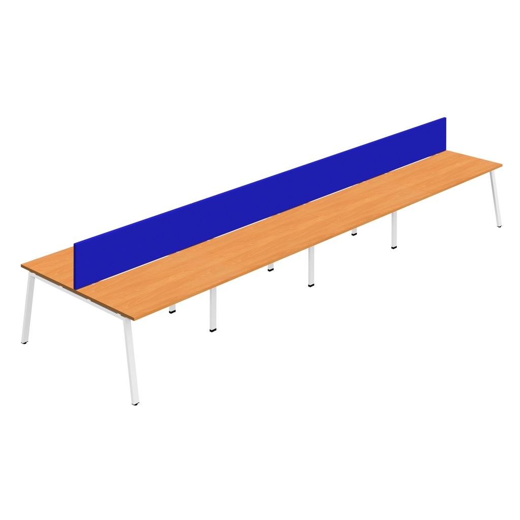 Synergy 8P Bench Desk|1200X800mm|A-Frame|Beech/White|Royal Blue Screen