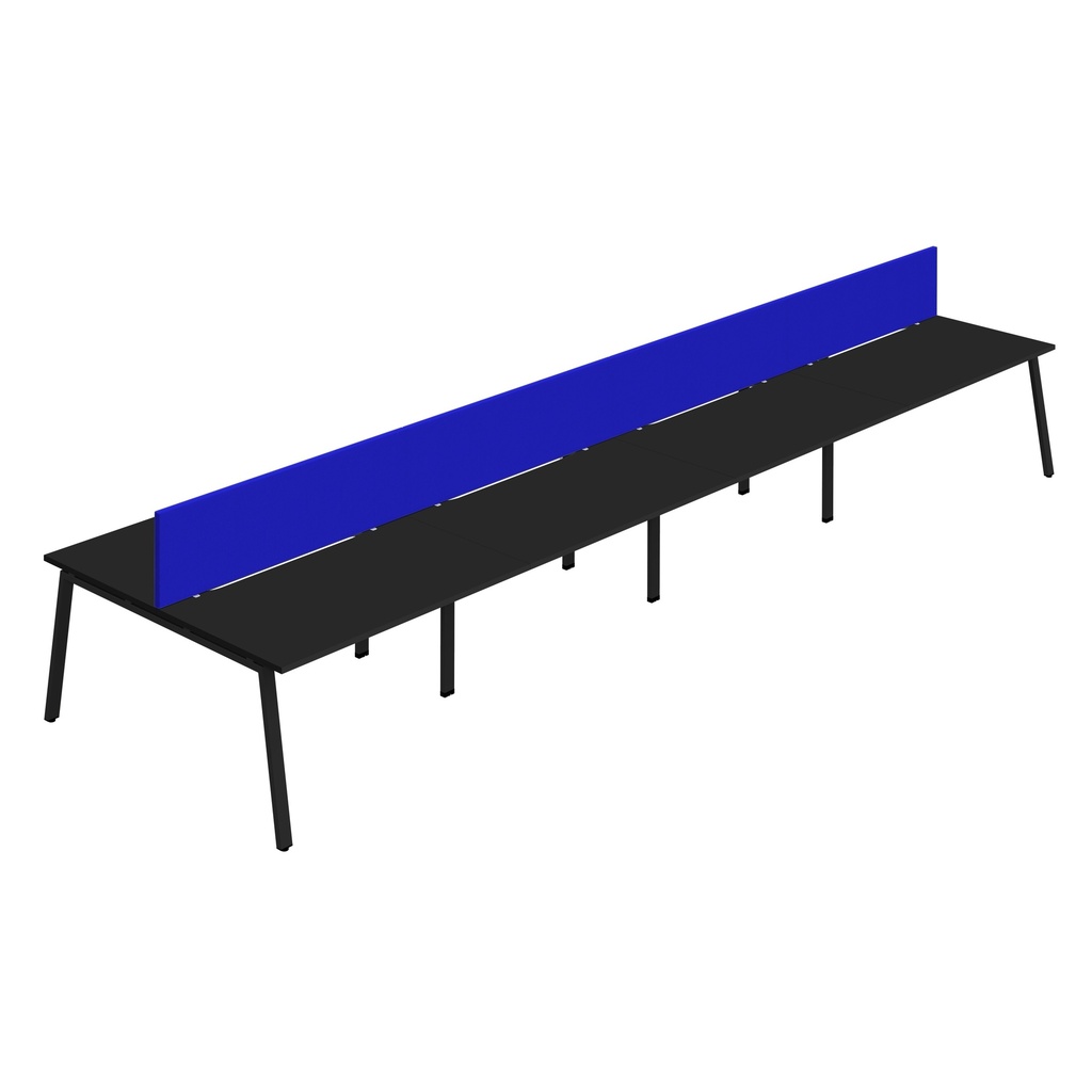 Synergy 8P Bench Desk|1200X800mm|A-Frame|Black/Black|Royal Blue Screen