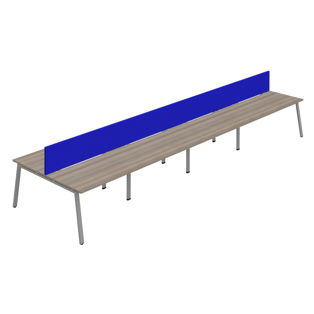 Synergy 8P Bench Desk|1200X800mm|A-Frame|GreyOak/Silver|Royal Blue Screen