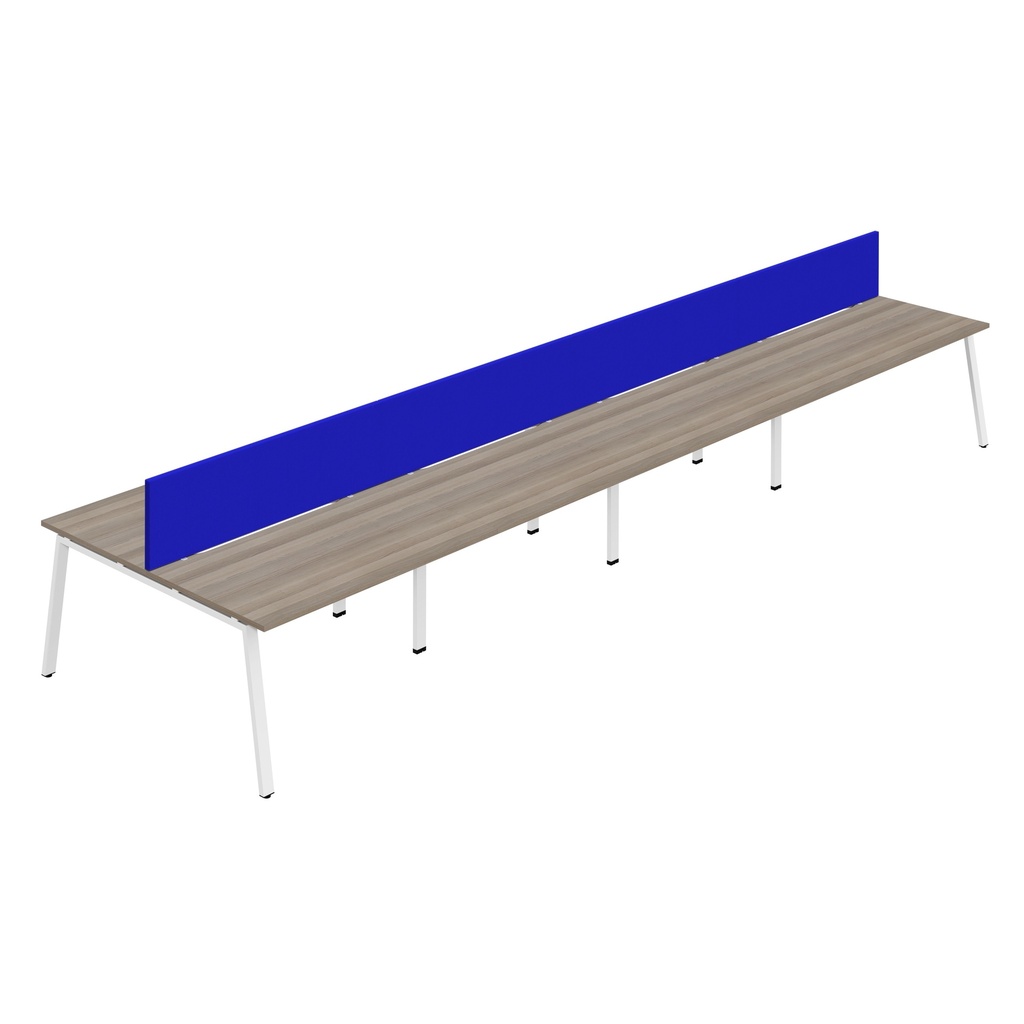 Synergy 8P Bench Desk|1400X800mm|A-Frame|GreyOak/White|Royal Blue Screen