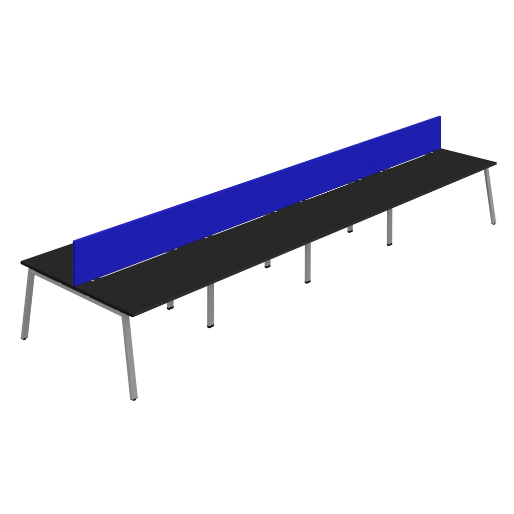 Synergy 8P Bench Desk|1600X800mm|A-Frame|Black/Silver|Royal Blue Screen