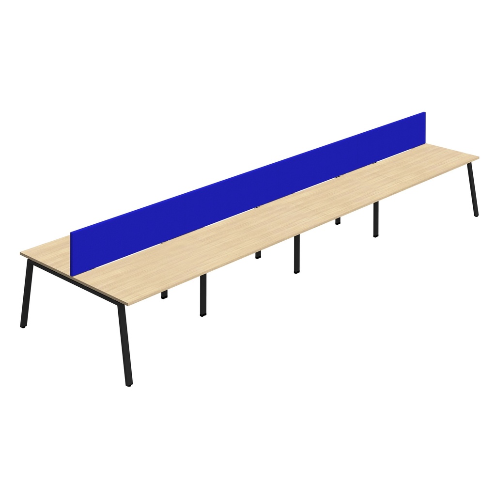 Synergy 8P Bench Desk|1600X800mm|A-Frame|NovaOak/Black|Royal Blue Screen