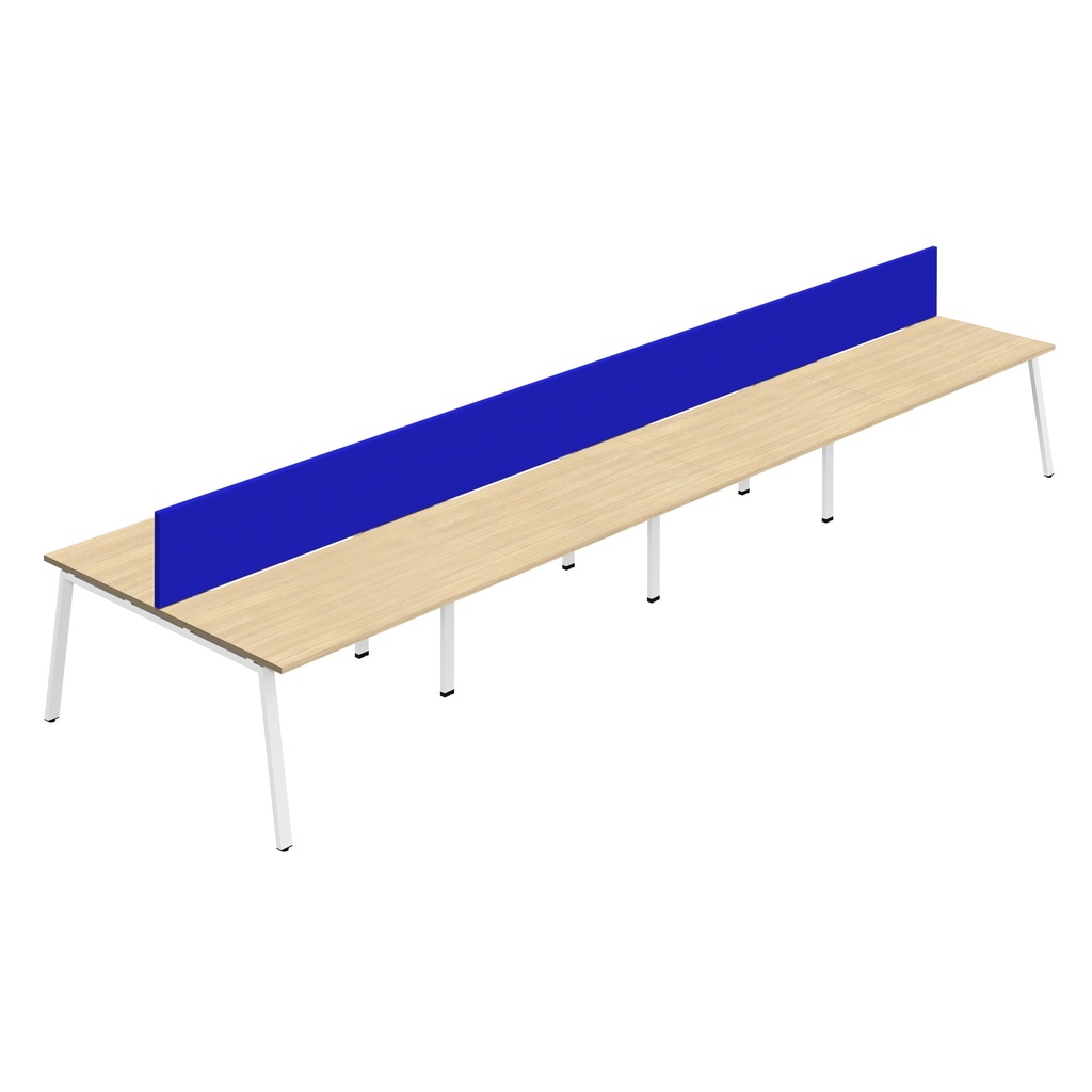 Synergy 8P Bench Desk|1600X800mm|A-Frame|NovaOak/White|Royal Blue Screen